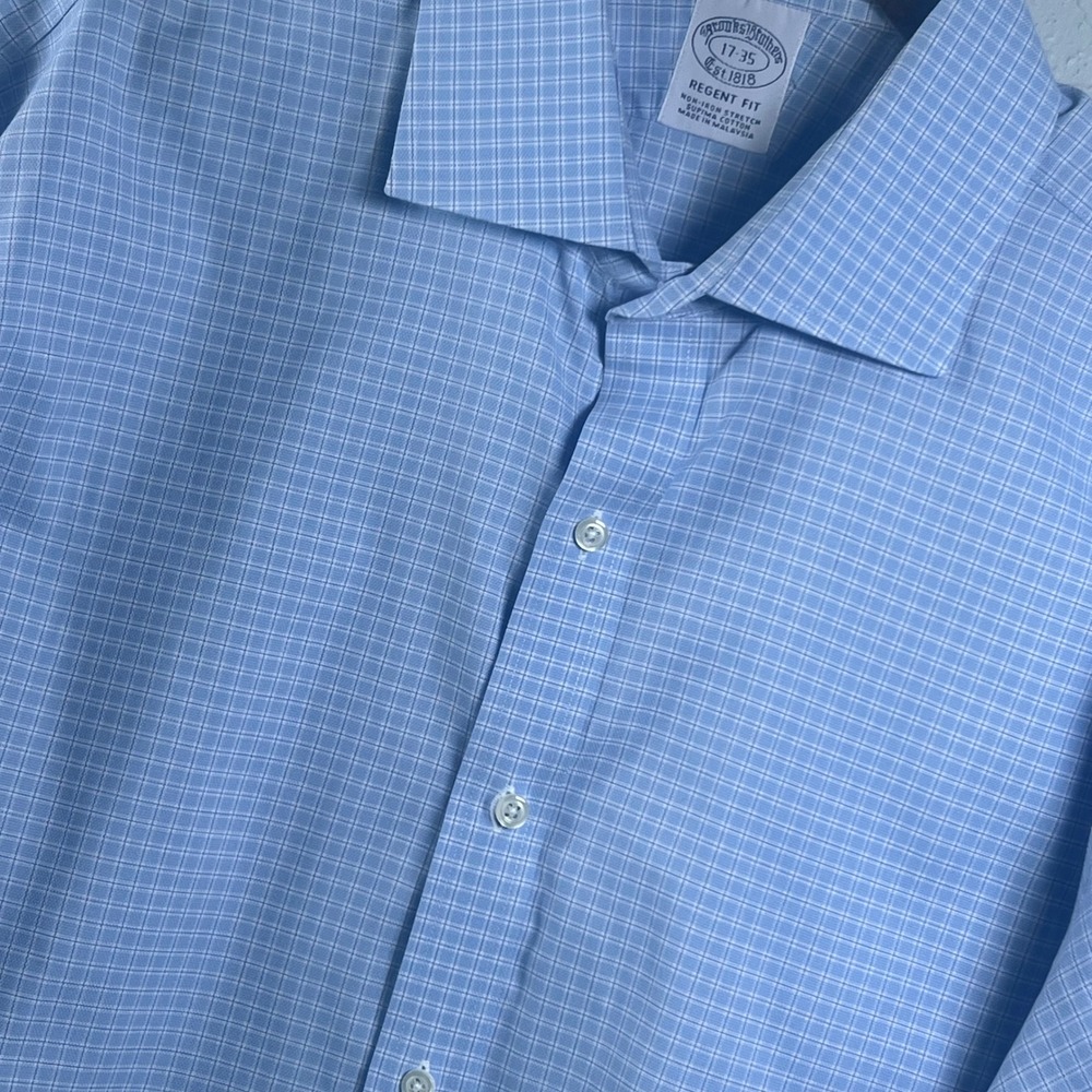 Brooks Brothers Dress Shirt Regent Fit Mens Non-Iron Stretch 17-35 Blue OBCD